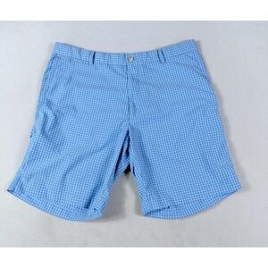 Peter Millar Shorts Mens 36 Blue Check Featherweight Golf Chino 9 Inseam Summer